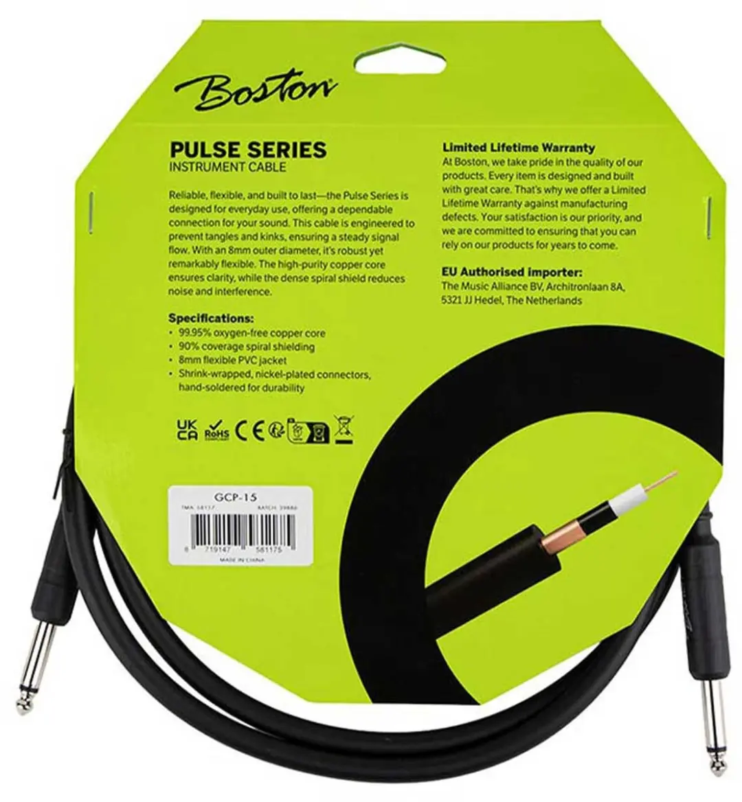 Boston GCP-15 Pulse Series Gitaarkabel 1.5m - Zwart