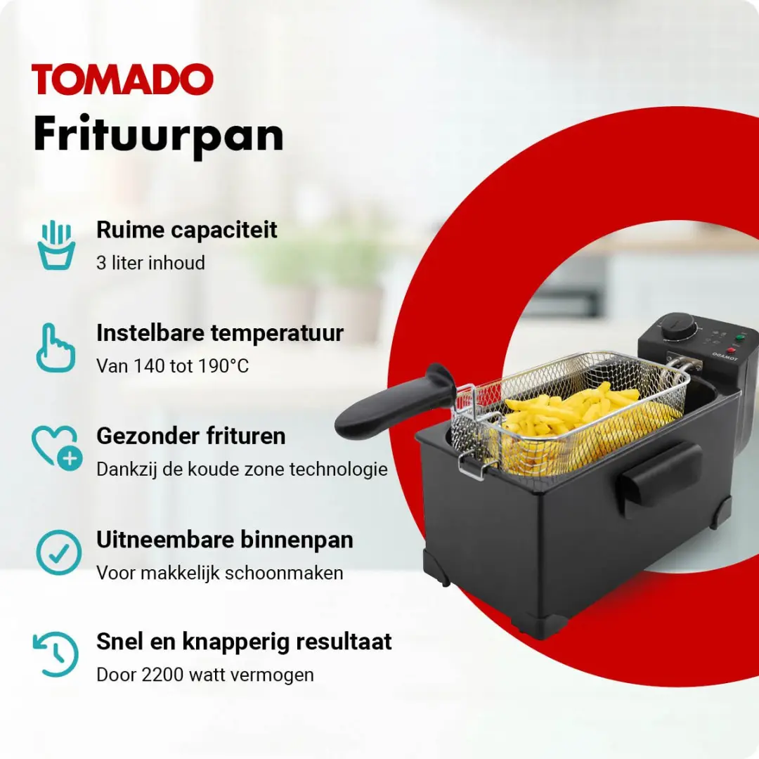 Tomado TDF3001B Frituurpan 3L - 2200W - Zwart
