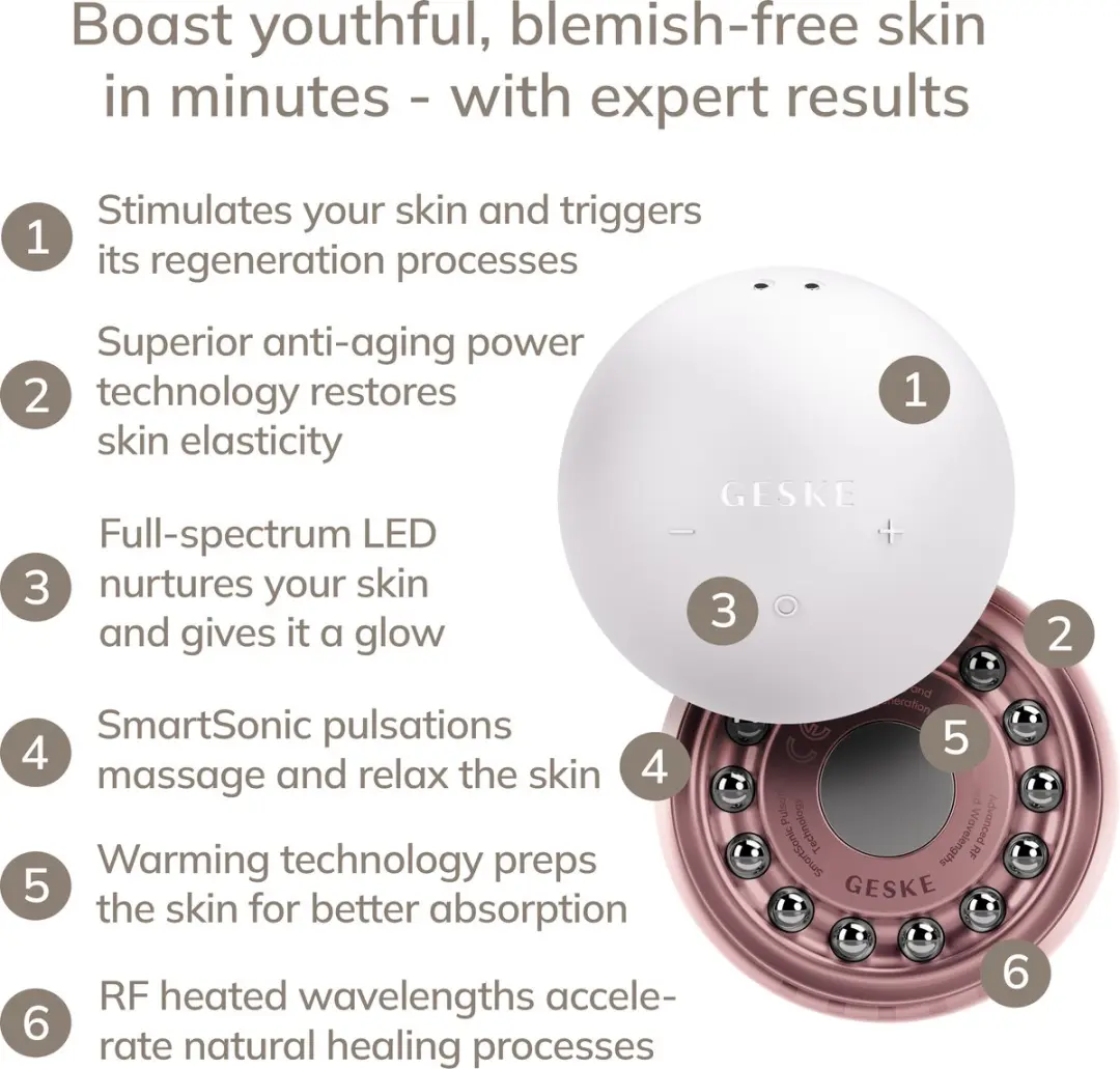 GESKE GK000065SL01 SmartAppGuided Gezichtsmassager - Anti-Aging 6-in-1 - Starlight