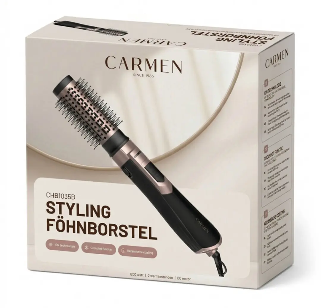 Carmen CHB1035B Föhnborstel - 1200W - ION & Keramisch - 4 Accessoires - Zwart