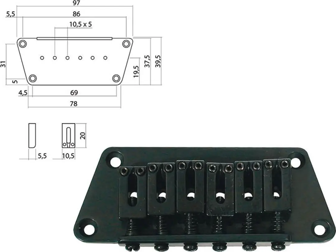 Boston B-1540-B Gitaar Brug-Staartstuk 10,5mm