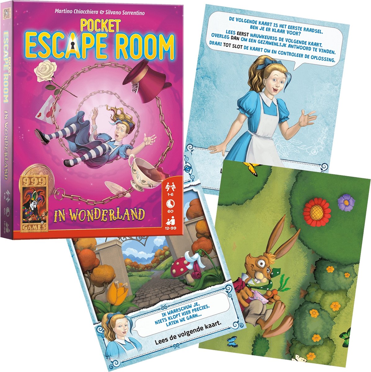 999 Games - Pocket Escape Room - in Wonderland - Escape Room Spel - Los puzzels op en ontsnap - Gezelschapsspel - Breinbreker - Nederlandstalig - Klein cadeautje