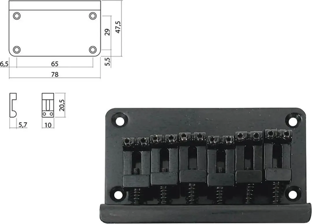 Boston B-1560-B Gitaar Brug-Staartstuk 10mm