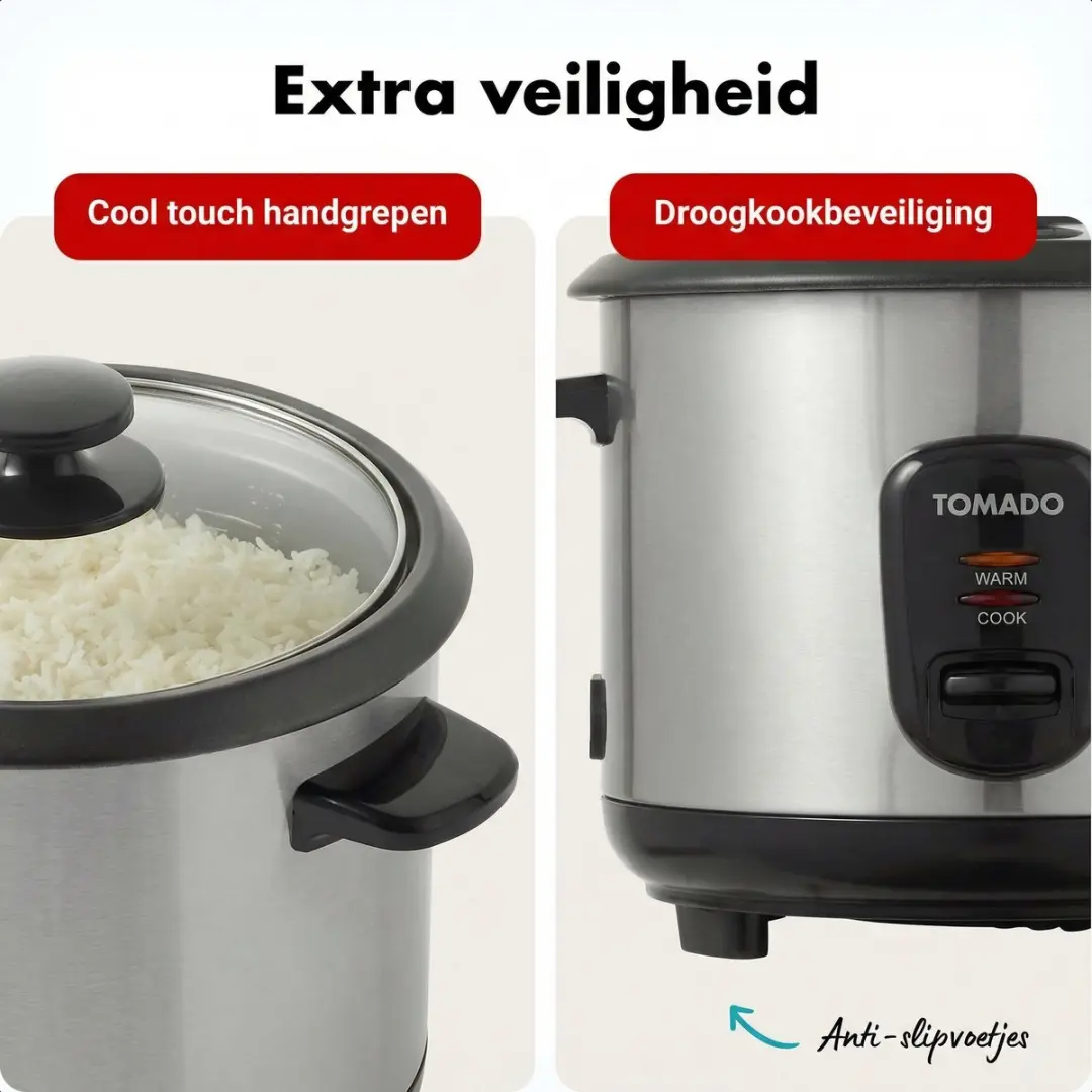 Tomado TRC1001S Rijstkoker 1L - 7,5 Porties - 400W - RVS