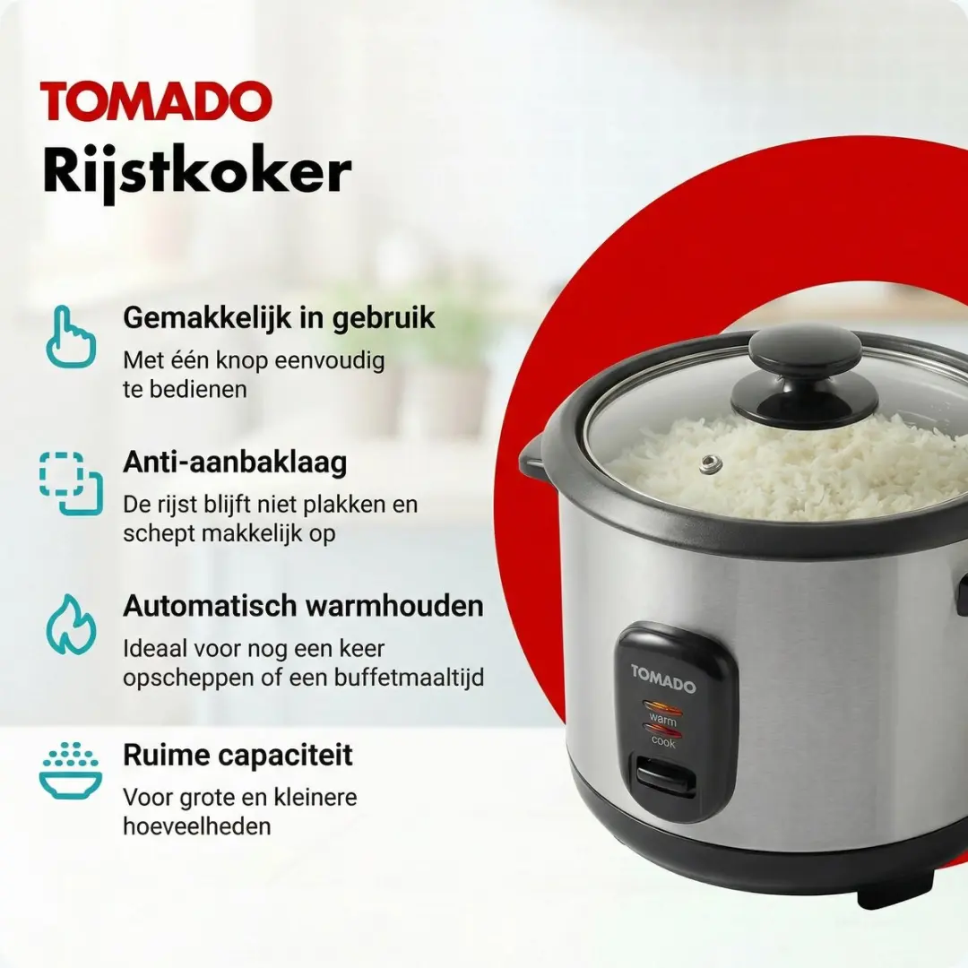Tomado TRC1001S Rijstkoker 1L - 7,5 Porties - 400W - RVS