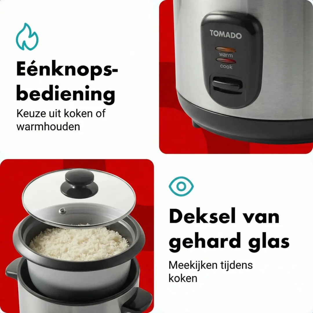 Tomado TRC1001S Rijstkoker 1L - 7,5 Porties - 400W - RVS