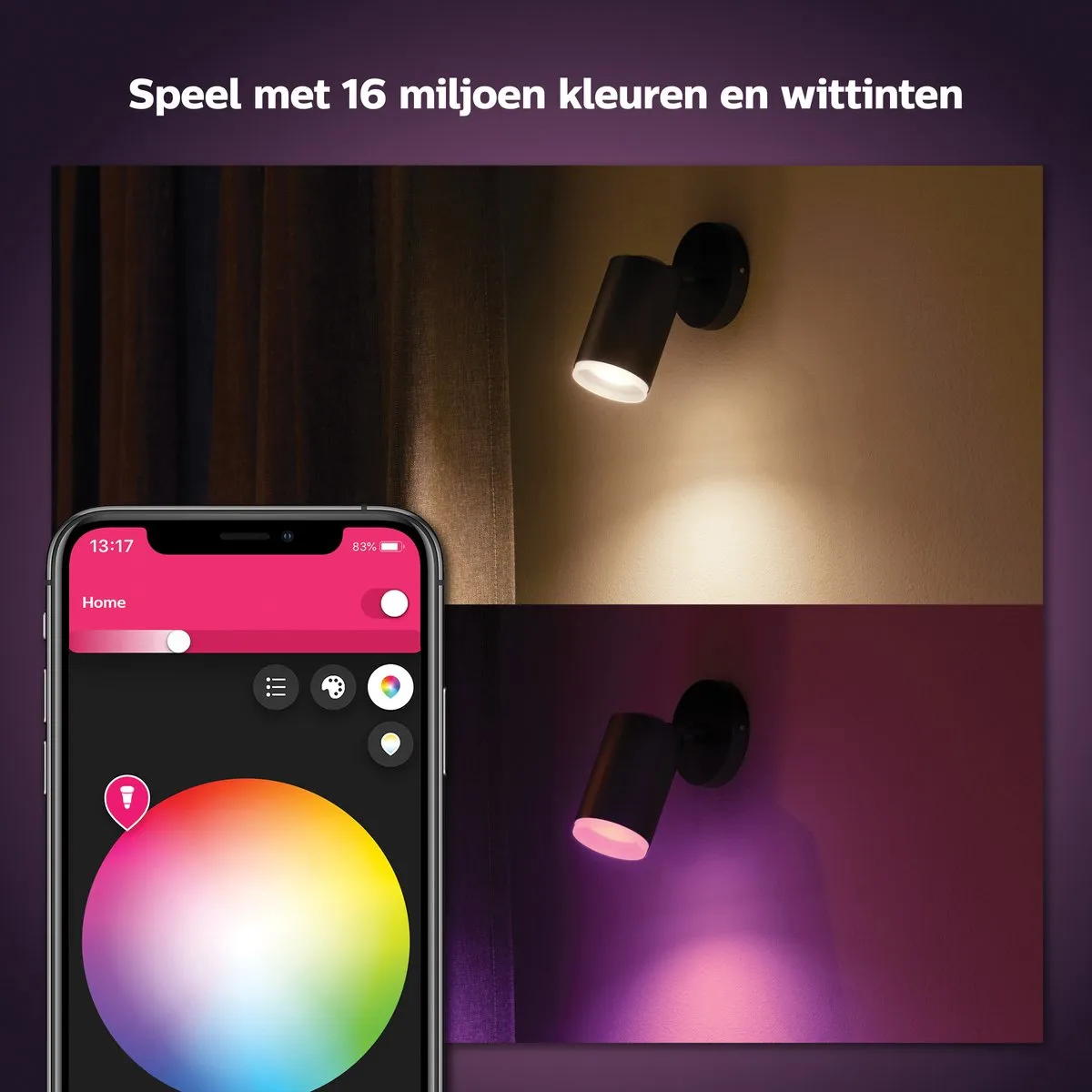 Philips Hue Fugato Opbouwspot RGBW - 1-spot - Zwart