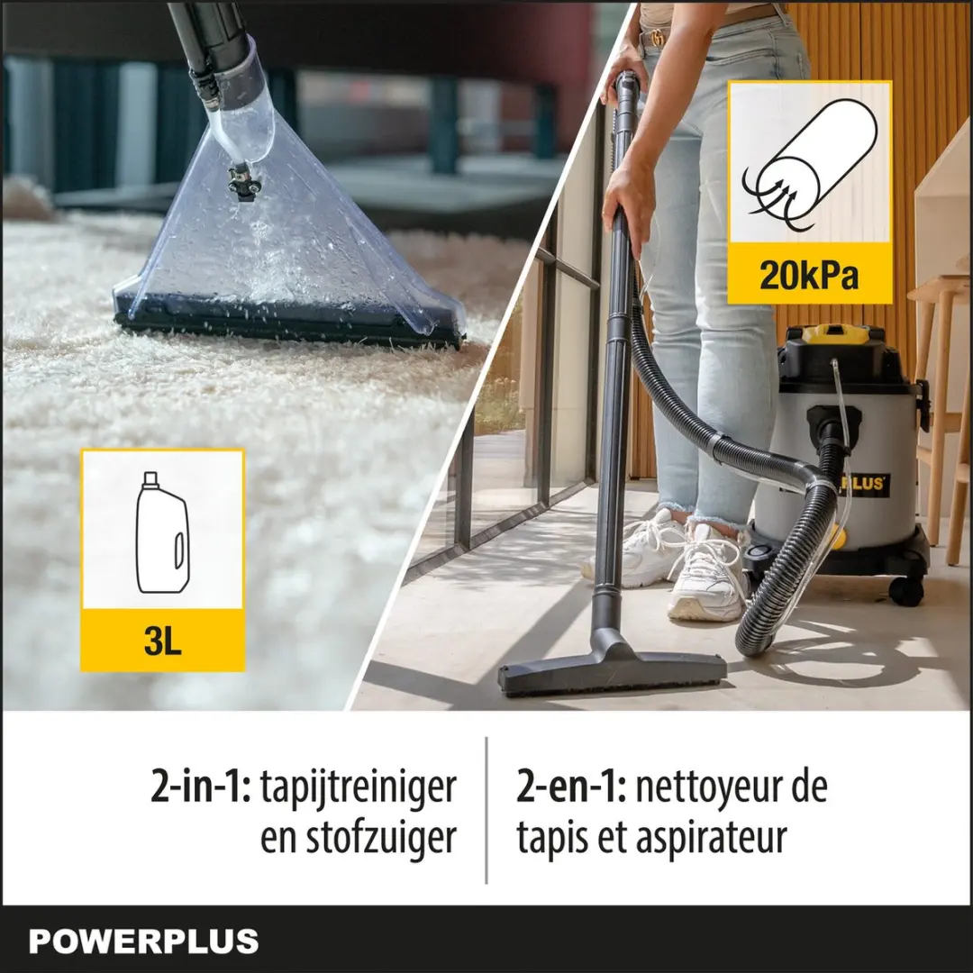 Powerplus POWX326 Stofzuiger Tapijtreiniger Nat-Droog 1600W - 20L