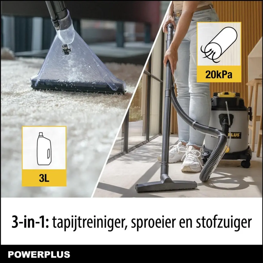 Powerplus POWX326 Stofzuiger Tapijtreiniger Nat-Droog 1600W - 20L