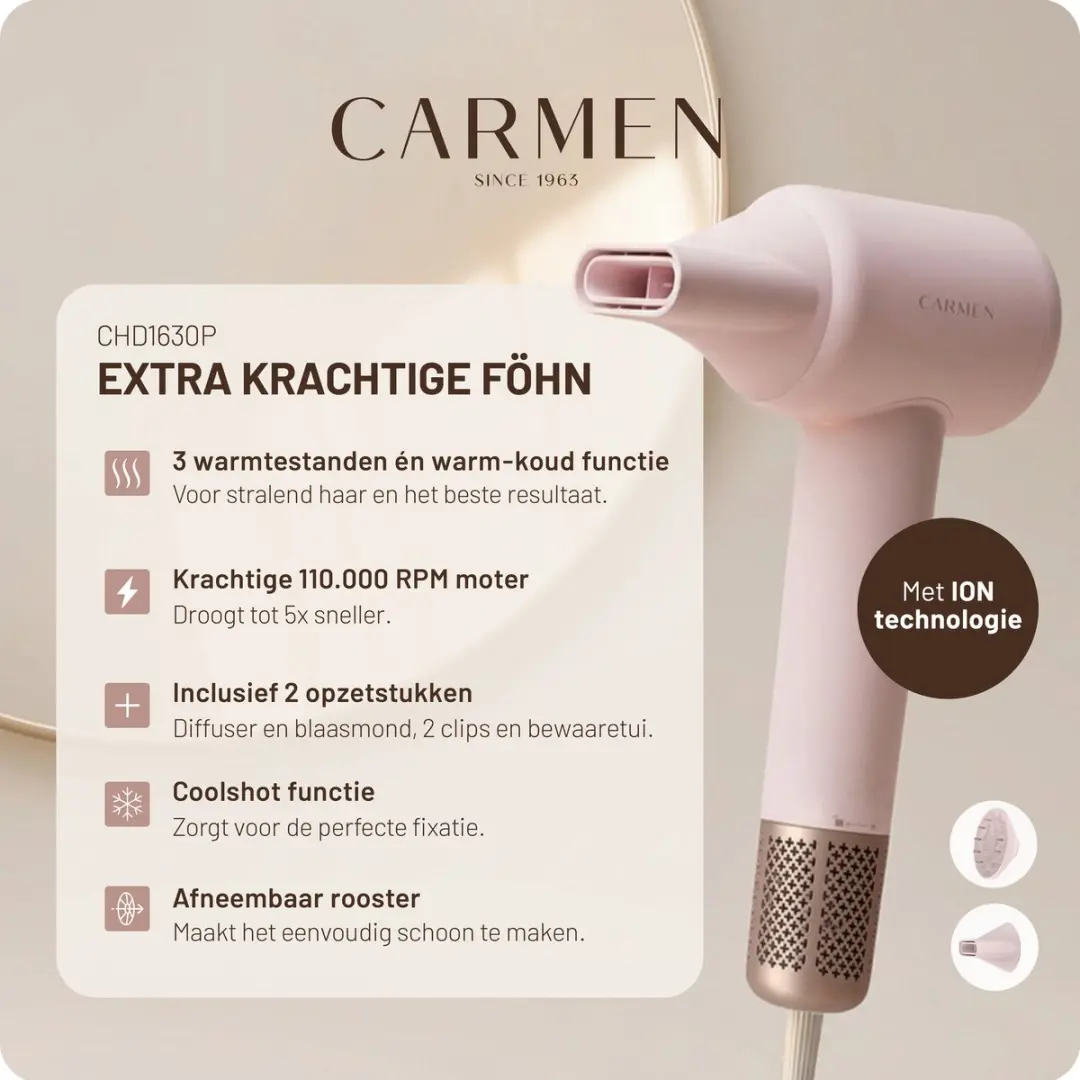 Carmen CHD1630P Haardroger - 1600W - Roze