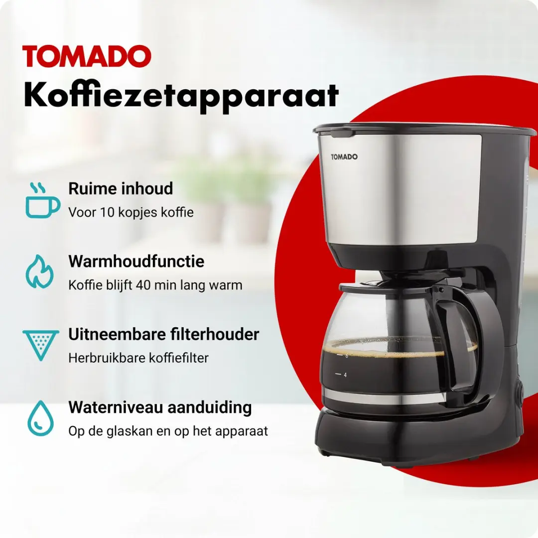 Tomado TCM1201S Filterkoffiezetapparaat 10 Koppen - Zwart