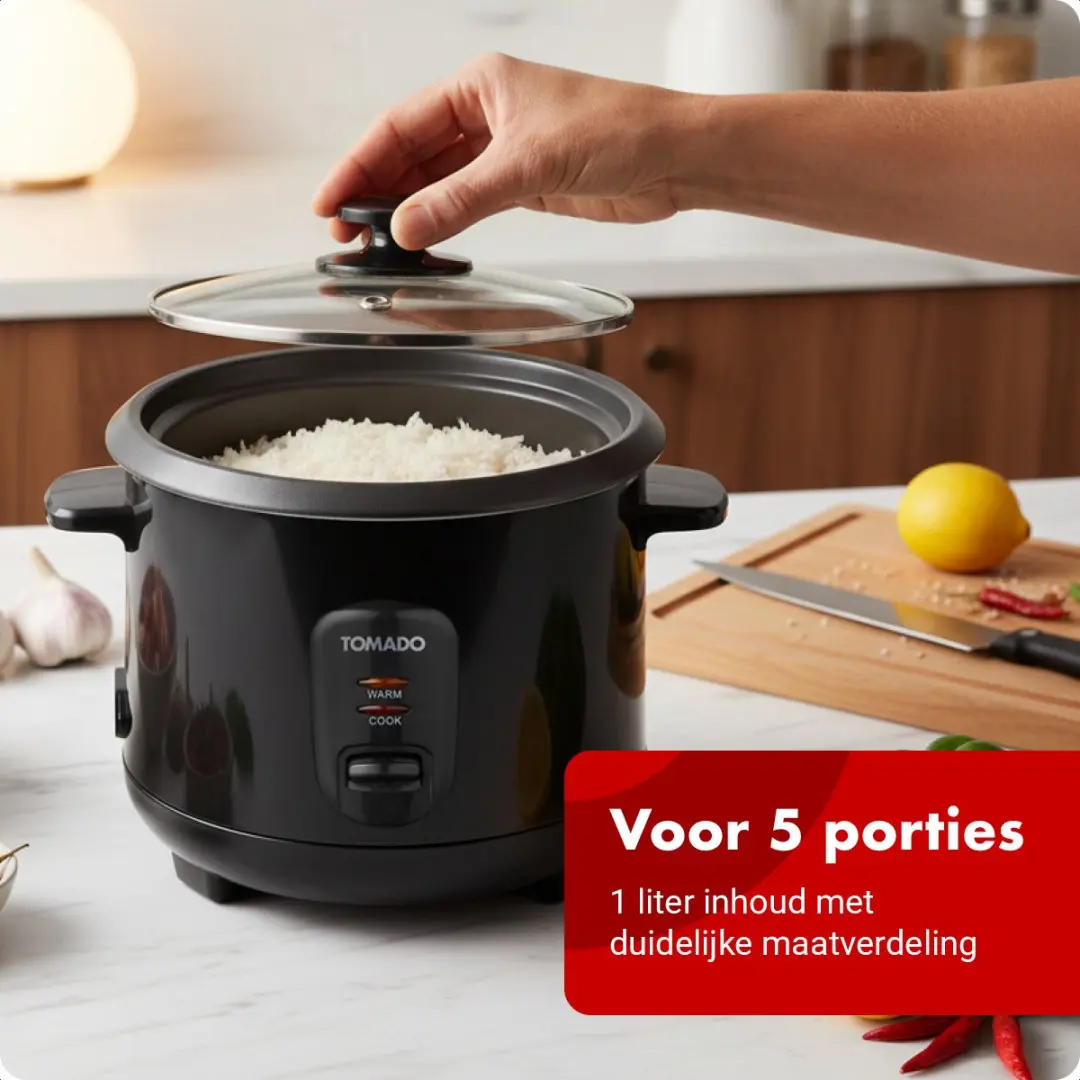 Tomado TRC1001B Rijstkoker 1L - 5 Porties - Zwart