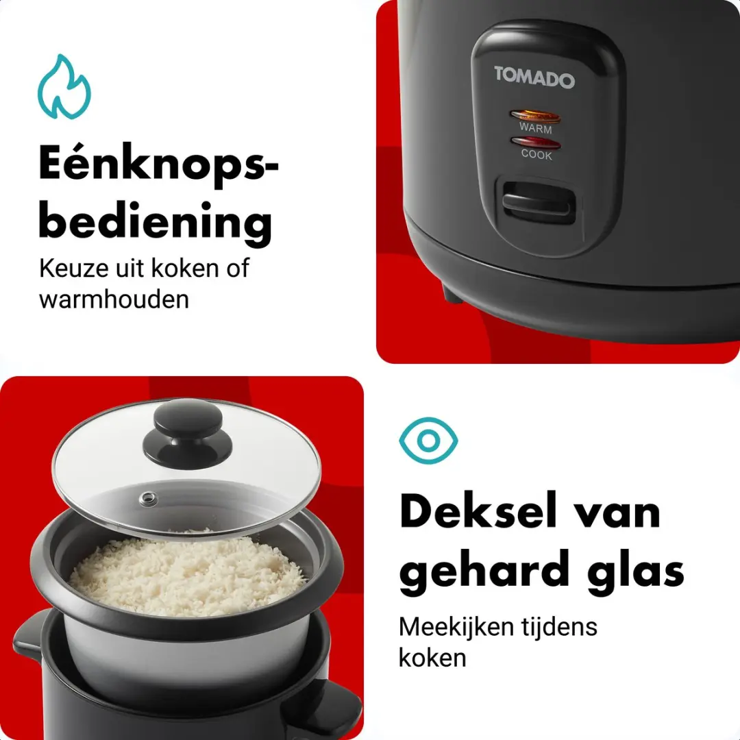Tomado TRC1001B Rijstkoker 1L - 5 Porties - Zwart