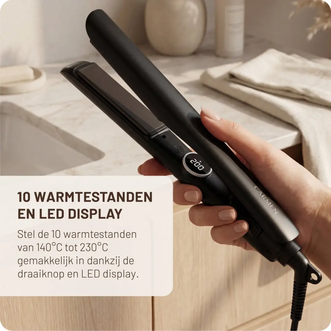 Carmen CST2530B Stijltang 2-in-1 - 10 standen - Zwart