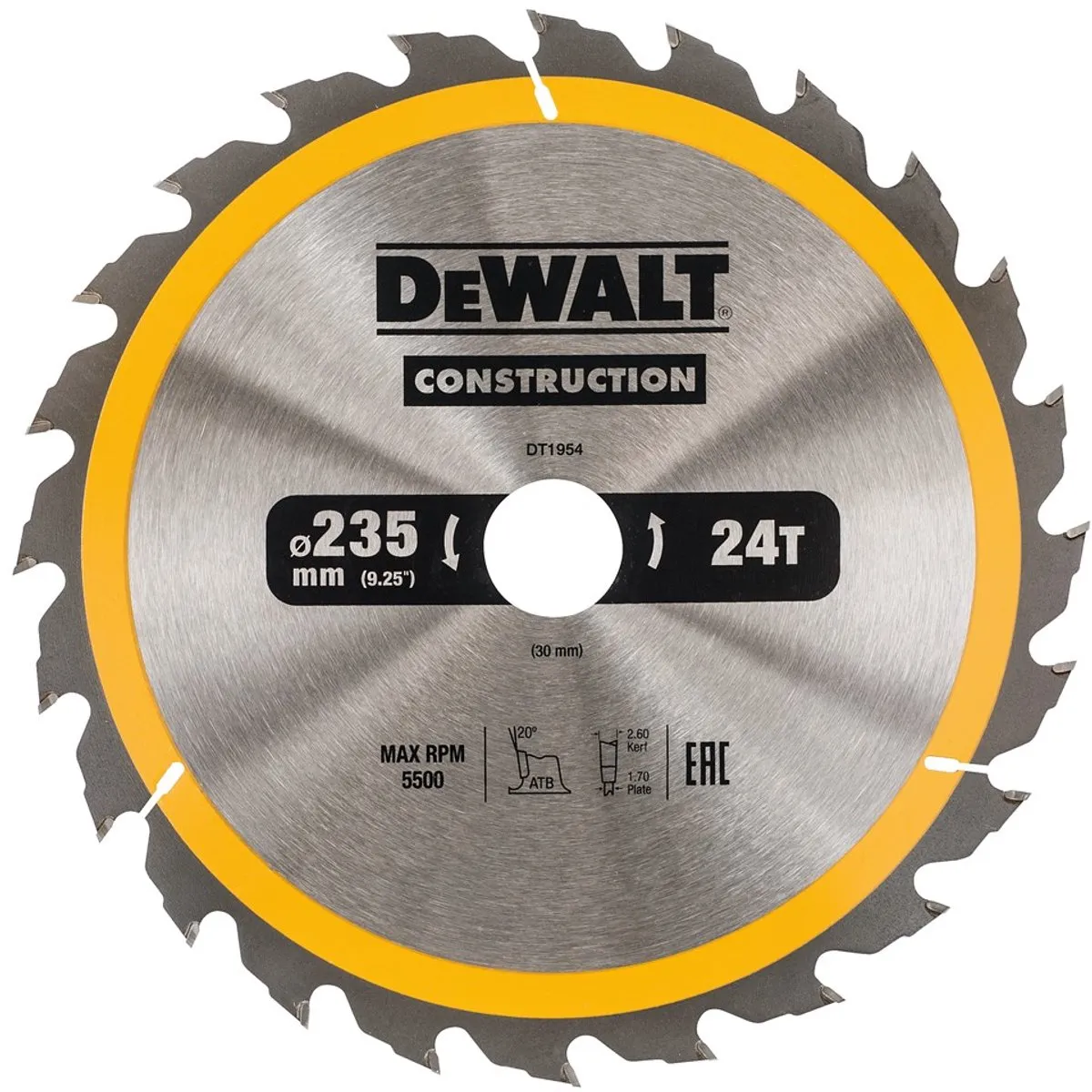 DeWalt DT1954-QZ Cirkelzaagblad Hout 235mm 24T
