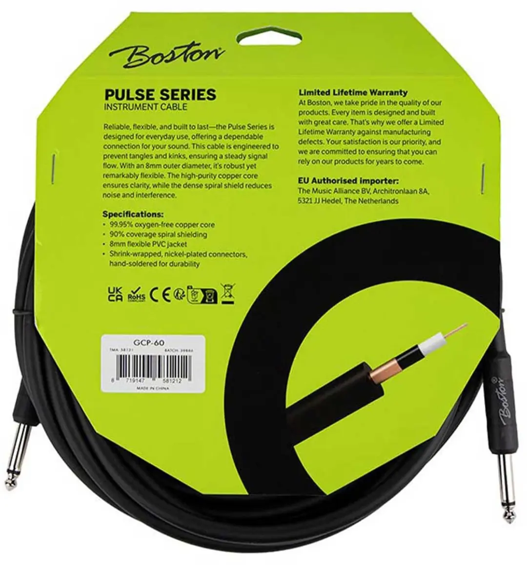 Boston GCP-60 Gitaarkabel 6m - Zwart