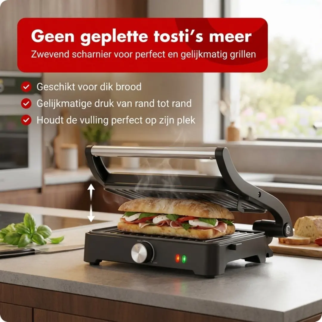 Tomado XXL Tosti Apparaat TGC3001S - 1500W - 4 Sandwiches - Zwart RVS