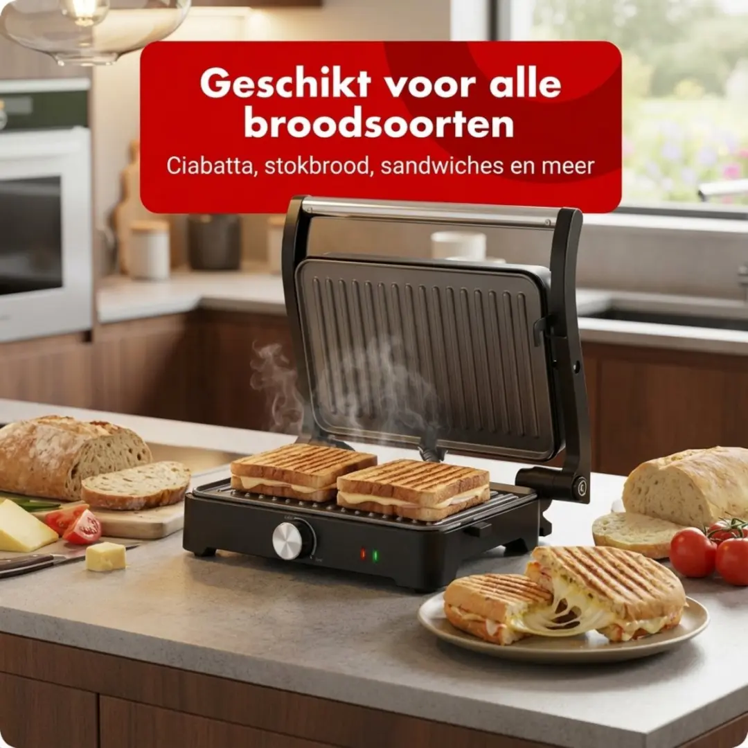 Tomado XXL Tosti Apparaat TGC3001S - 1500W - 4 Sandwiches - Zwart RVS