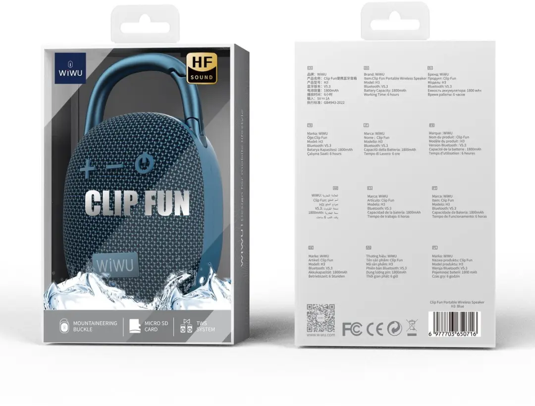 WiWu Clip Fun H3 Bluetooth Speaker - Blauw - afbeelding 6 van 6