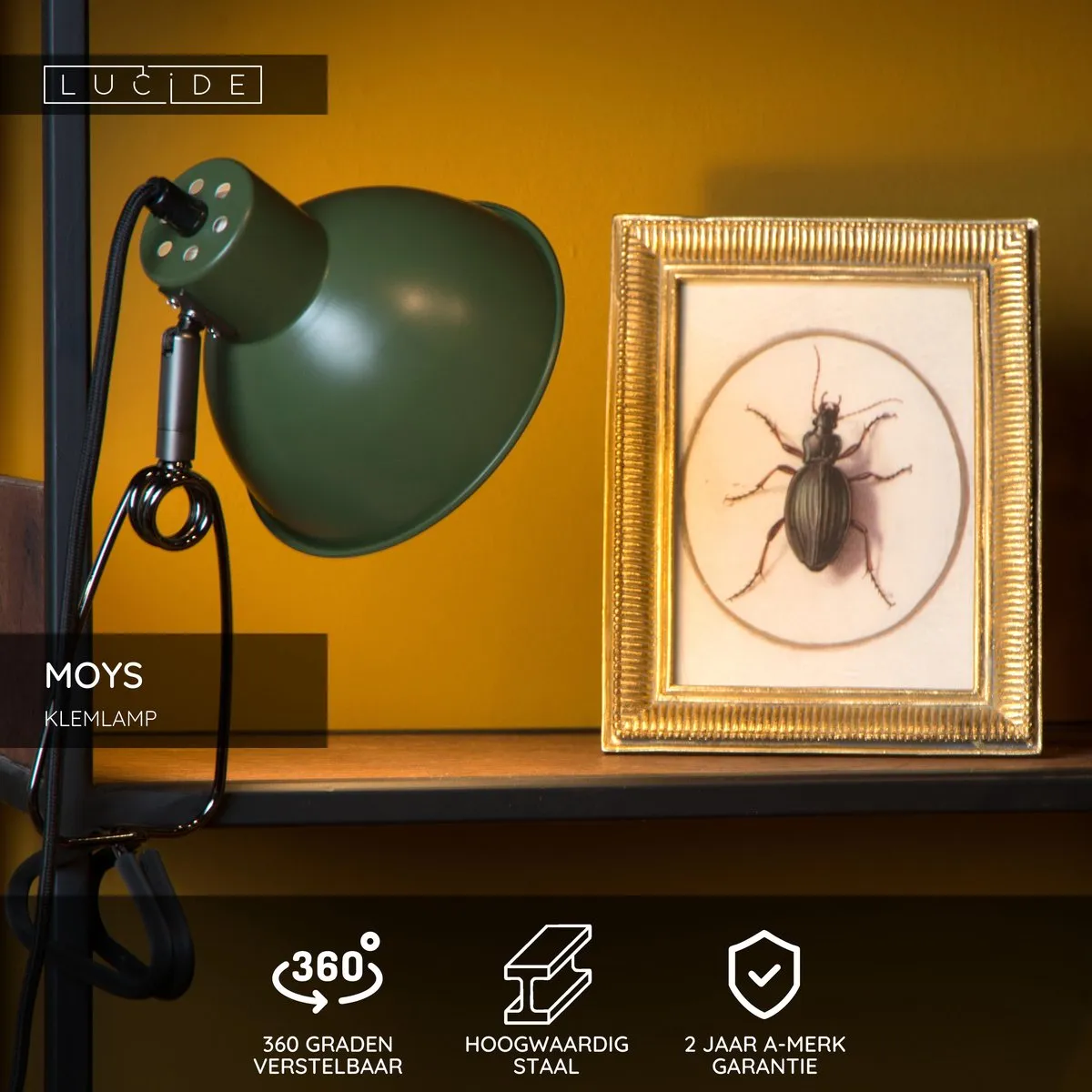 Lucide MOYS Klemlamp E27 Groen