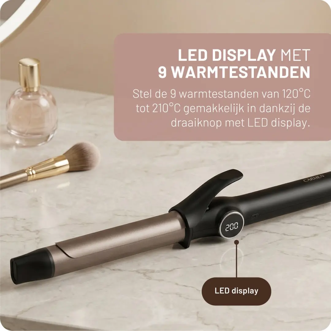 Carmen CCT2530B Krultang 25mm - Keramisch - 9 standen - Zwart