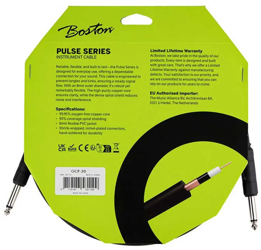 Boston GCP-30 Pulse Series Gitaarkabel 3m - Zwart