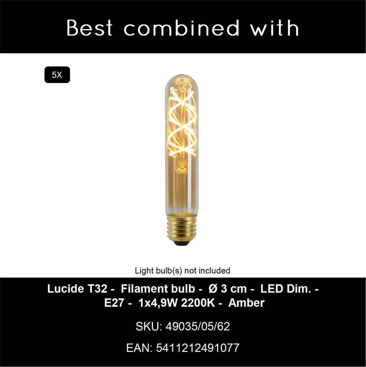 Lucide Lambres Hanglamp 5xE27 - Taupe - afbeelding 6 van 6