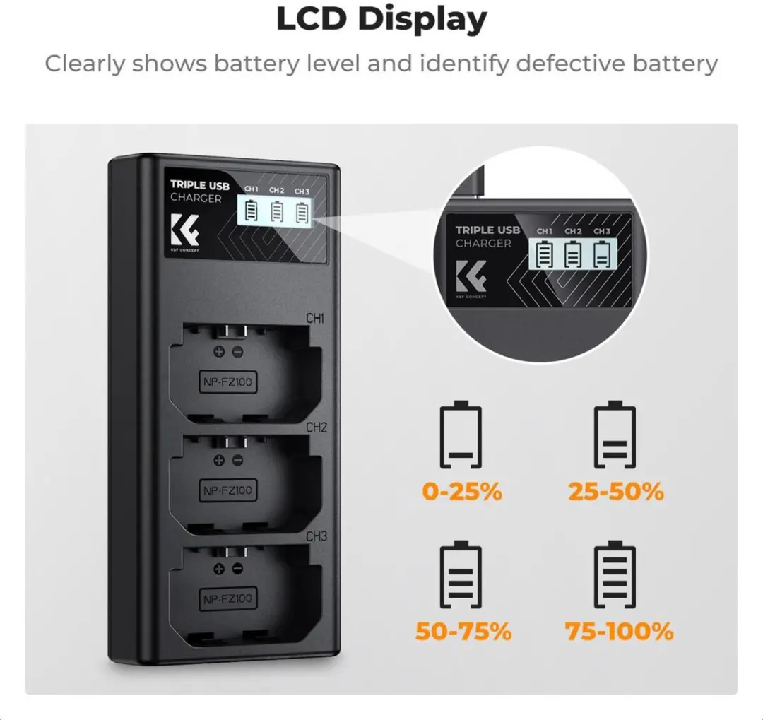K&F Concept Drievoudige Acculader NP-FZ100 - Zwart