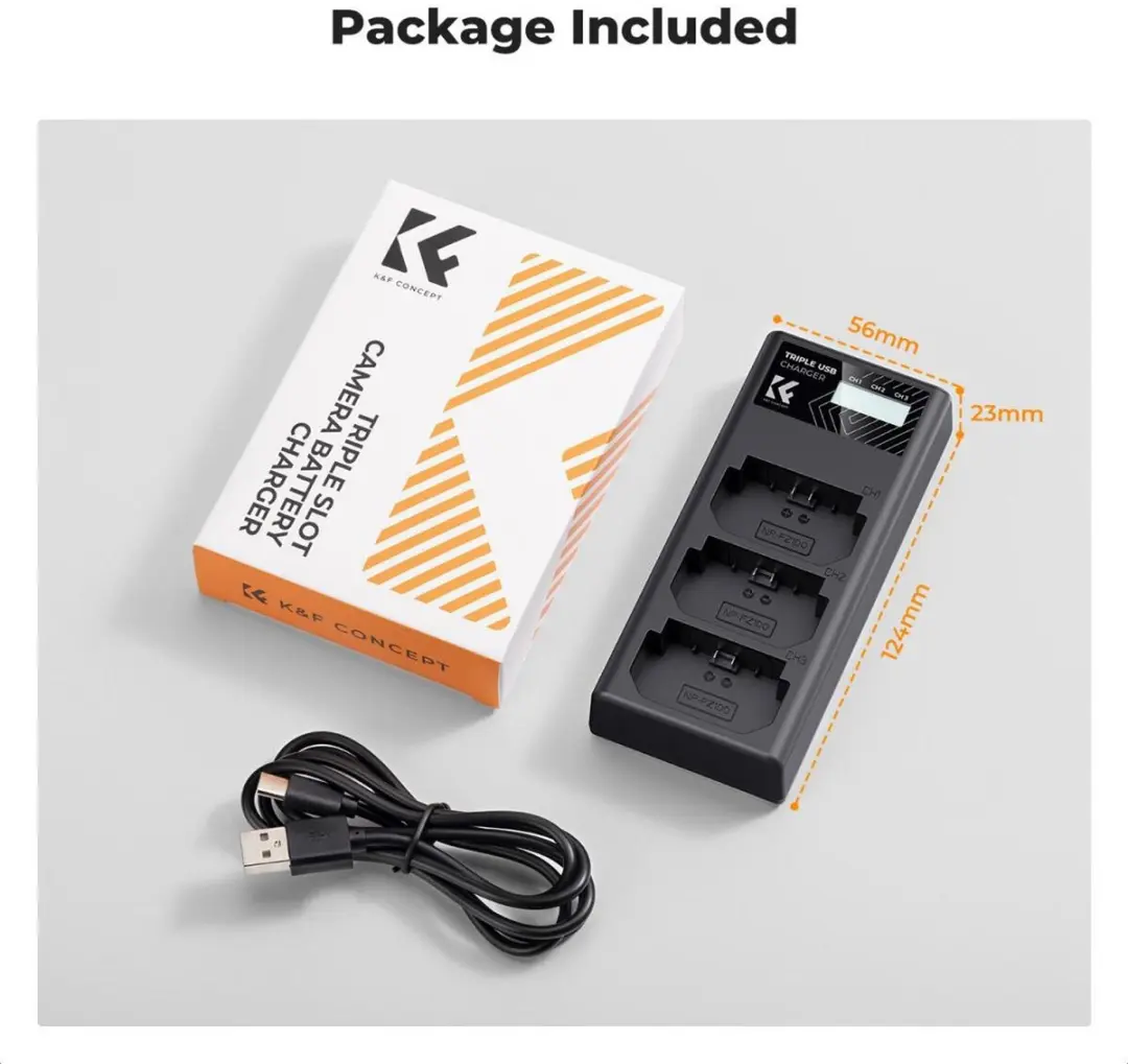 K&F Concept Drievoudige Acculader NP-FZ100 - Zwart