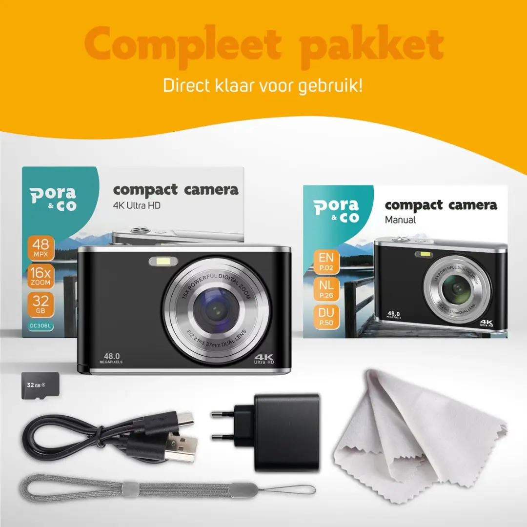 Pora&Co Pora&Co-48-PRO-Z Digitale Camera 4K - Zwart