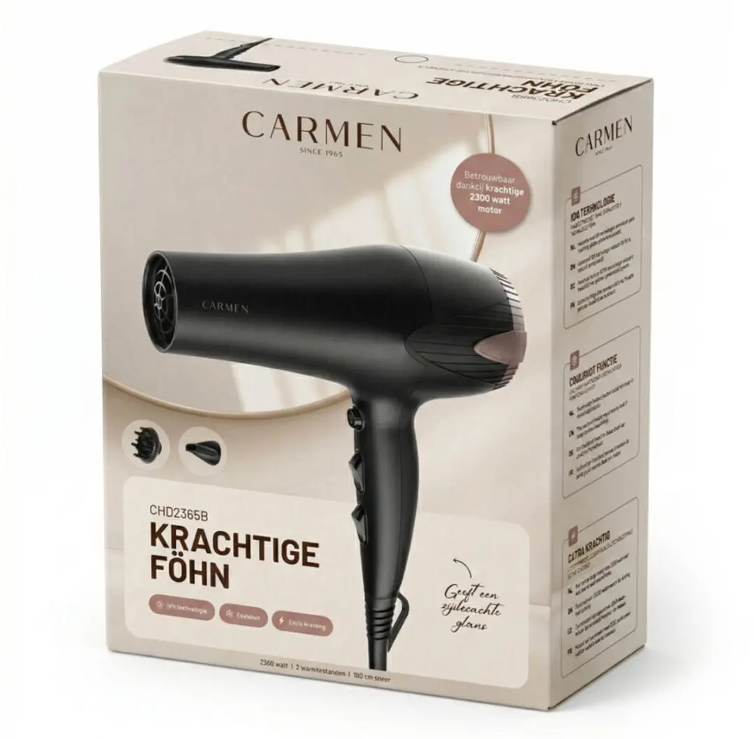Carmen CHD2365B Föhn - 2300W - ION - 3 Warmtestanden - Zwart