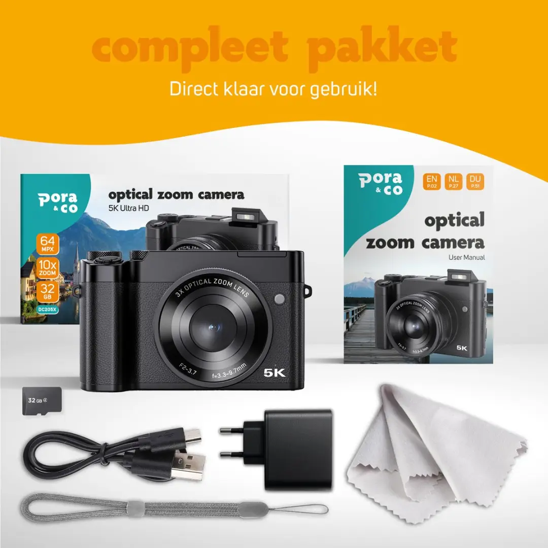 Pora&co DC403-32G-Z-PRO 5K Camera - 64MP - Zwart - afbeelding 6 van 6