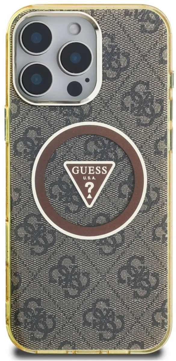 Guess IML Metal Glitter iPhone 16 Pro Max Hoesje - Bruin