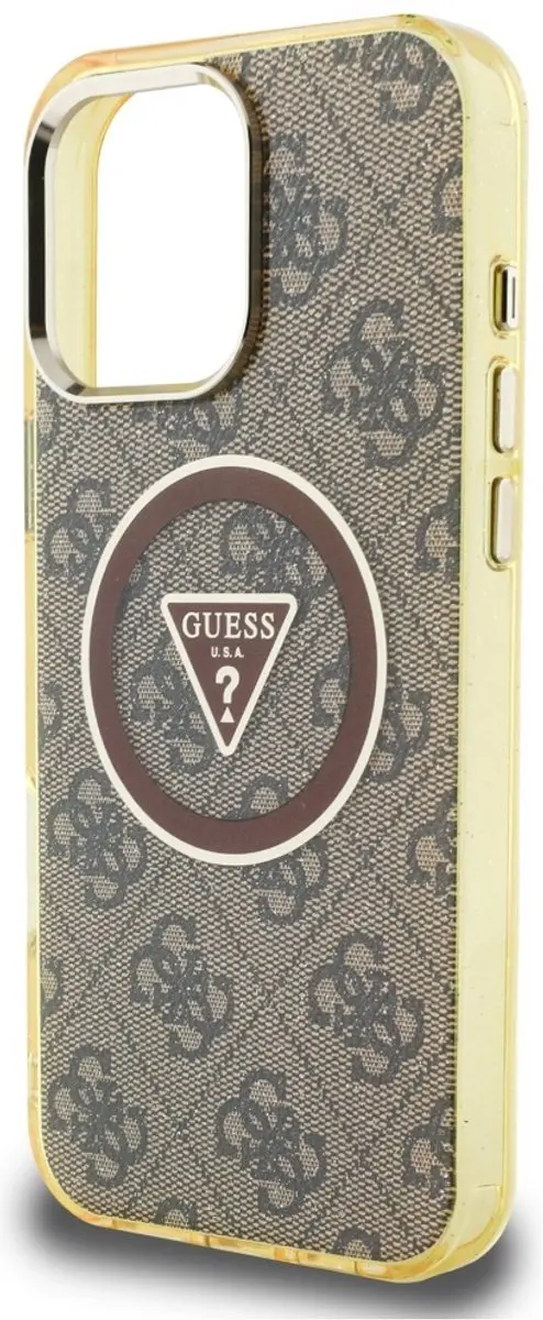Guess IML Metal Glitter iPhone 16 Pro Max Hoesje - Bruin