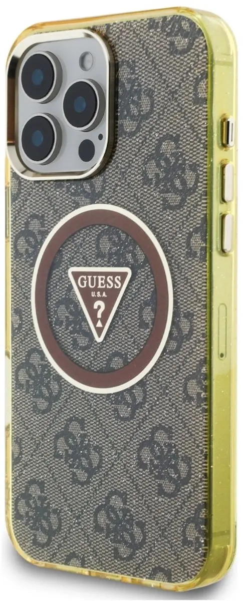 Guess IML Metal Glitter iPhone 16 Pro Max Hoesje - Bruin