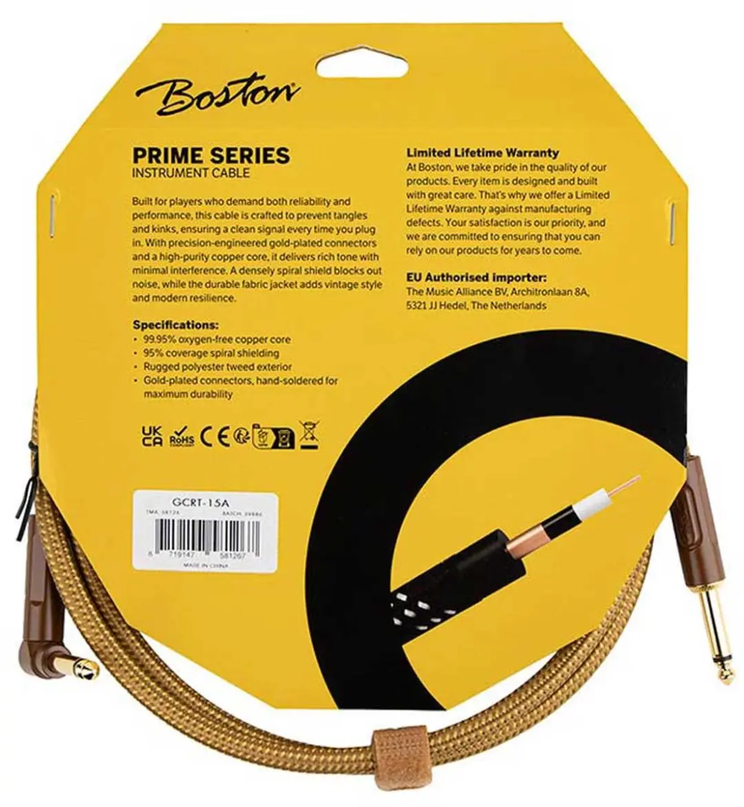 Boston GCRT-15A Prime Series Gitaarkabel 1.5m - Geel