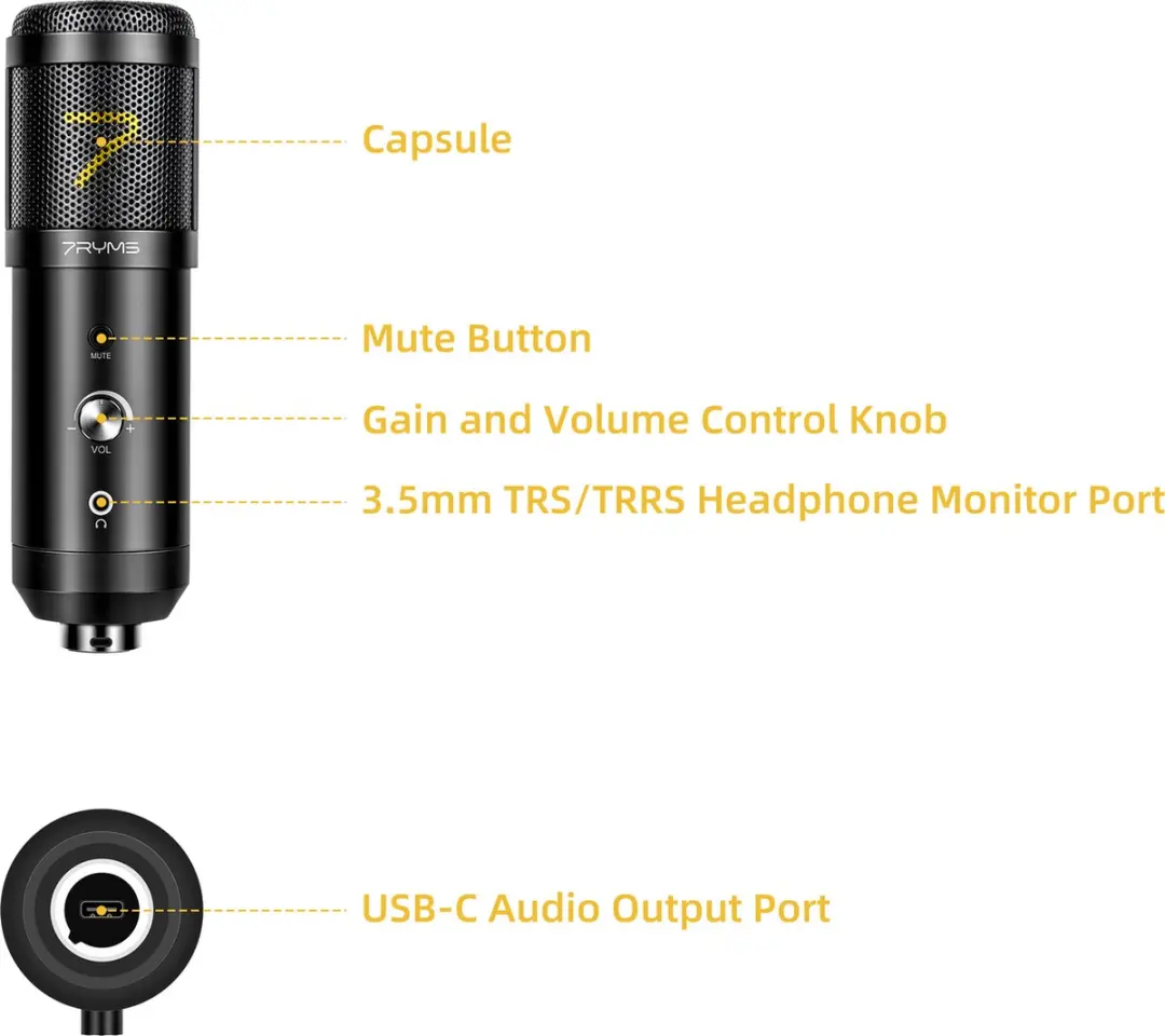 7RYMS AU01-K1 USB Microfoon Kit - Zwart