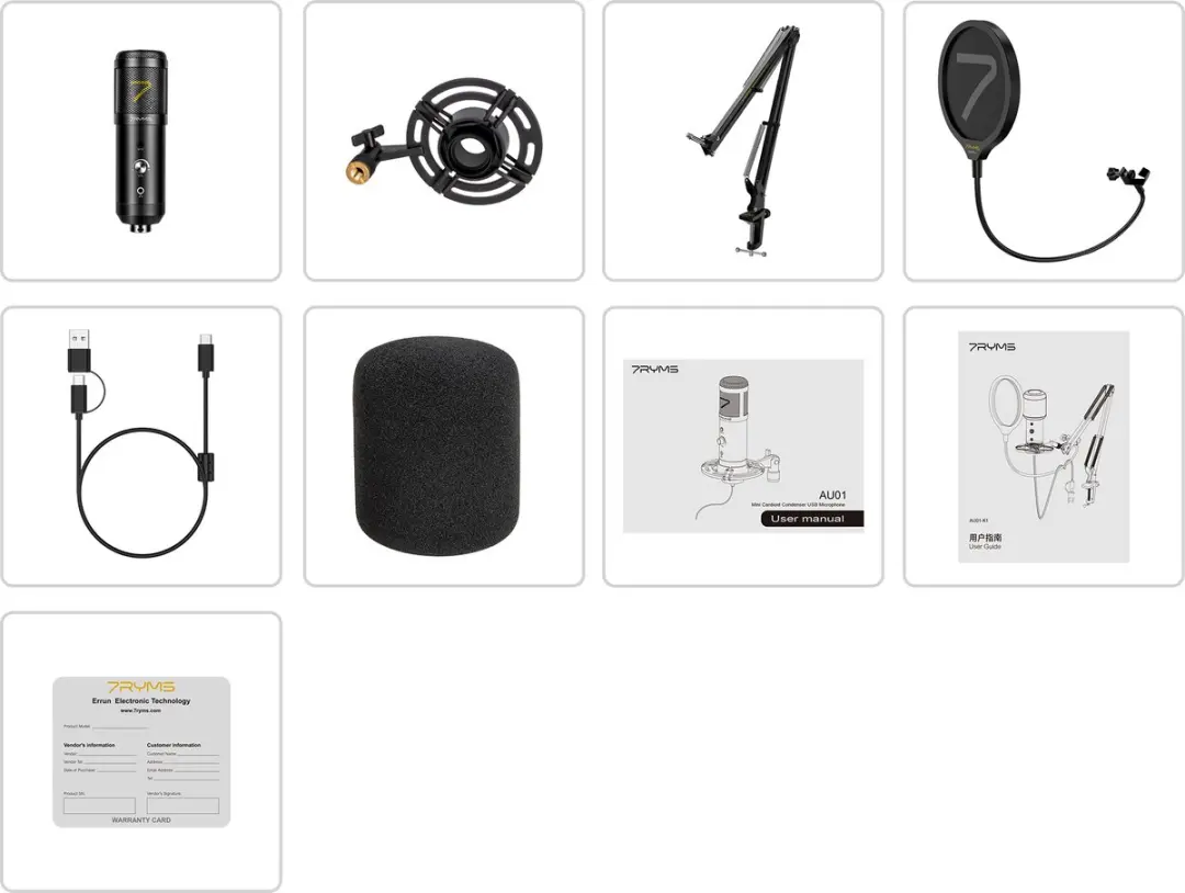 7RYMS AU01-K1 USB Microfoon Kit - Zwart