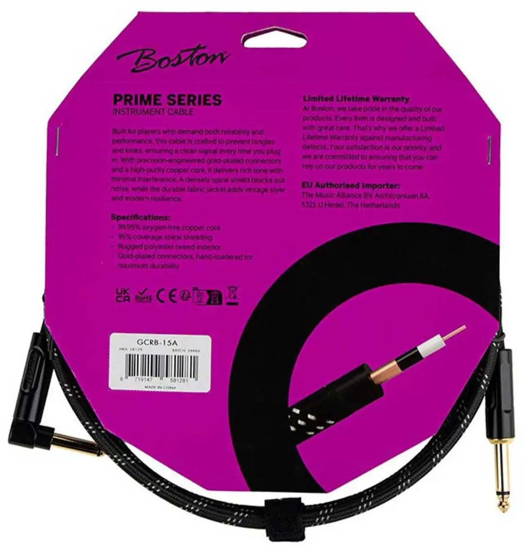 Boston GCRB-15A Prime Series Gitaarkabel 1.5m - Zwart