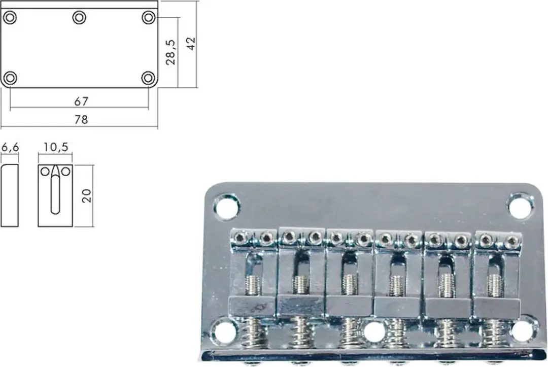 Boston B-1506-C Gitaar Brug-Staartstuk 10.5mm Chroom