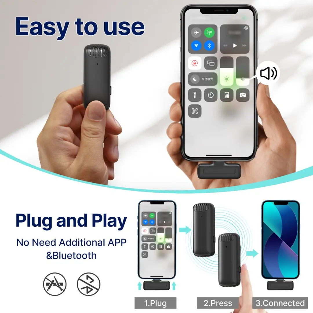 Ulanzi J12 Draadloze Microfoon - 2 Stuks - Lavalier - iPhone/iPad - afbeelding 6 van 6