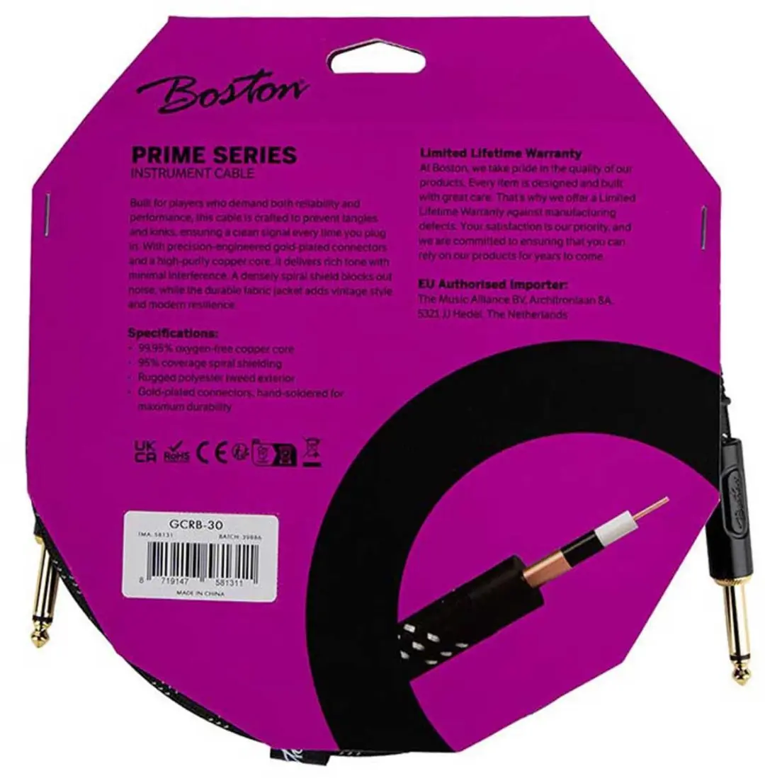 Boston GCRB-30 Prime Series Gitaarkabel 3m - Zwart