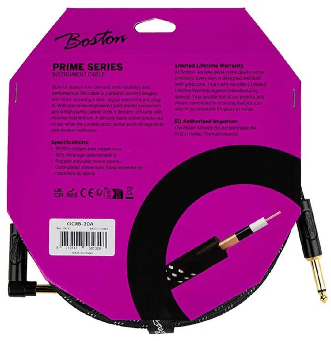Boston GCRB-30A Prime Series Gitaarkabel 3m - Zwart