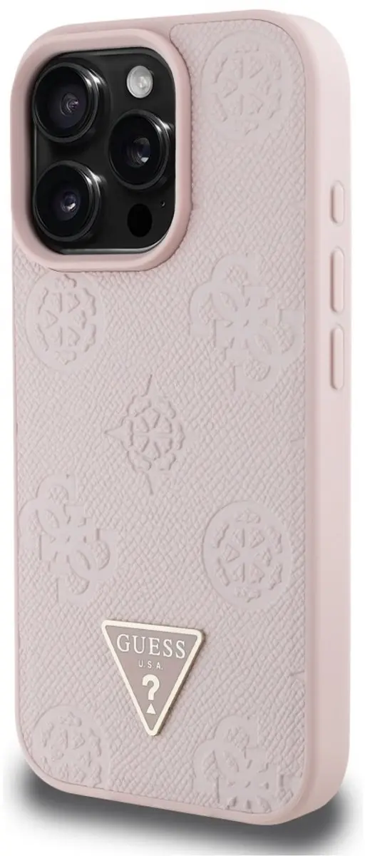 Guess Grained Serie iPhone 16 Pro Hoesje - MagSafe - Rood Bloemmotief - GUHMP16LPGBTMP