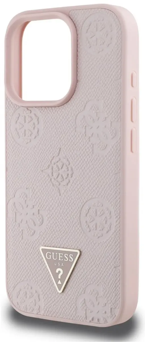 Guess Grained Serie iPhone 16 Pro Hoesje - MagSafe - Rood Bloemmotief - GUHMP16LPGBTMP