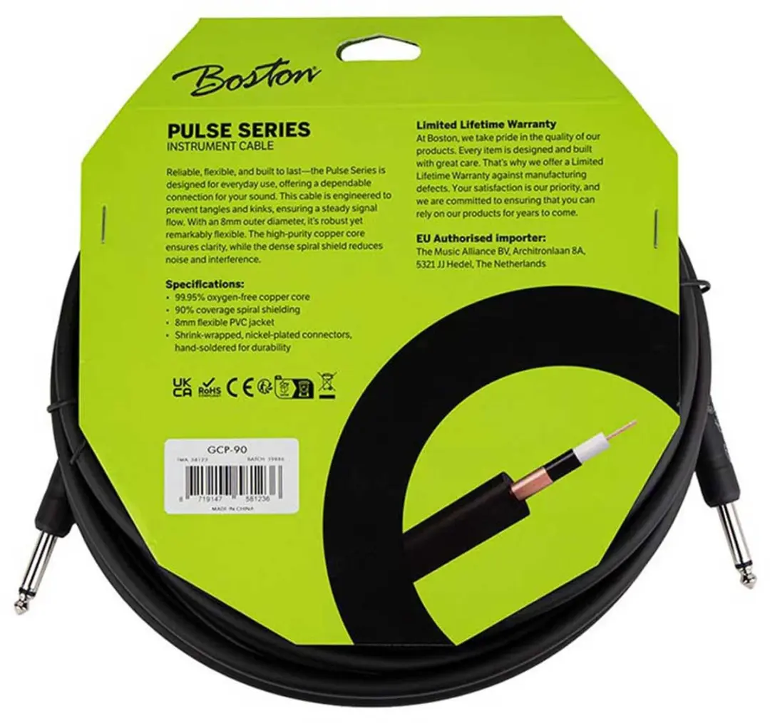 Boston GCP-90 Pulse Series Gitaarkabel 9m - Zwart