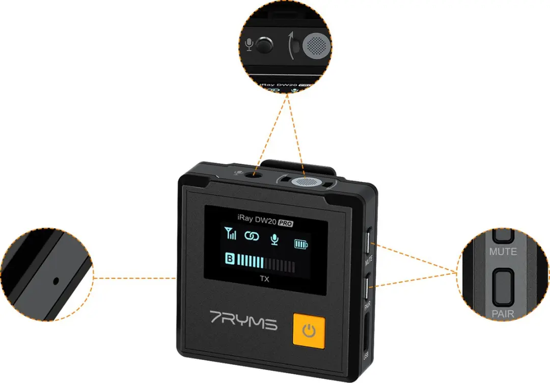 7RYMS iRay DW20 PRO Draadloze Microfoon-set - 2 Zenders - Zwart/Geel