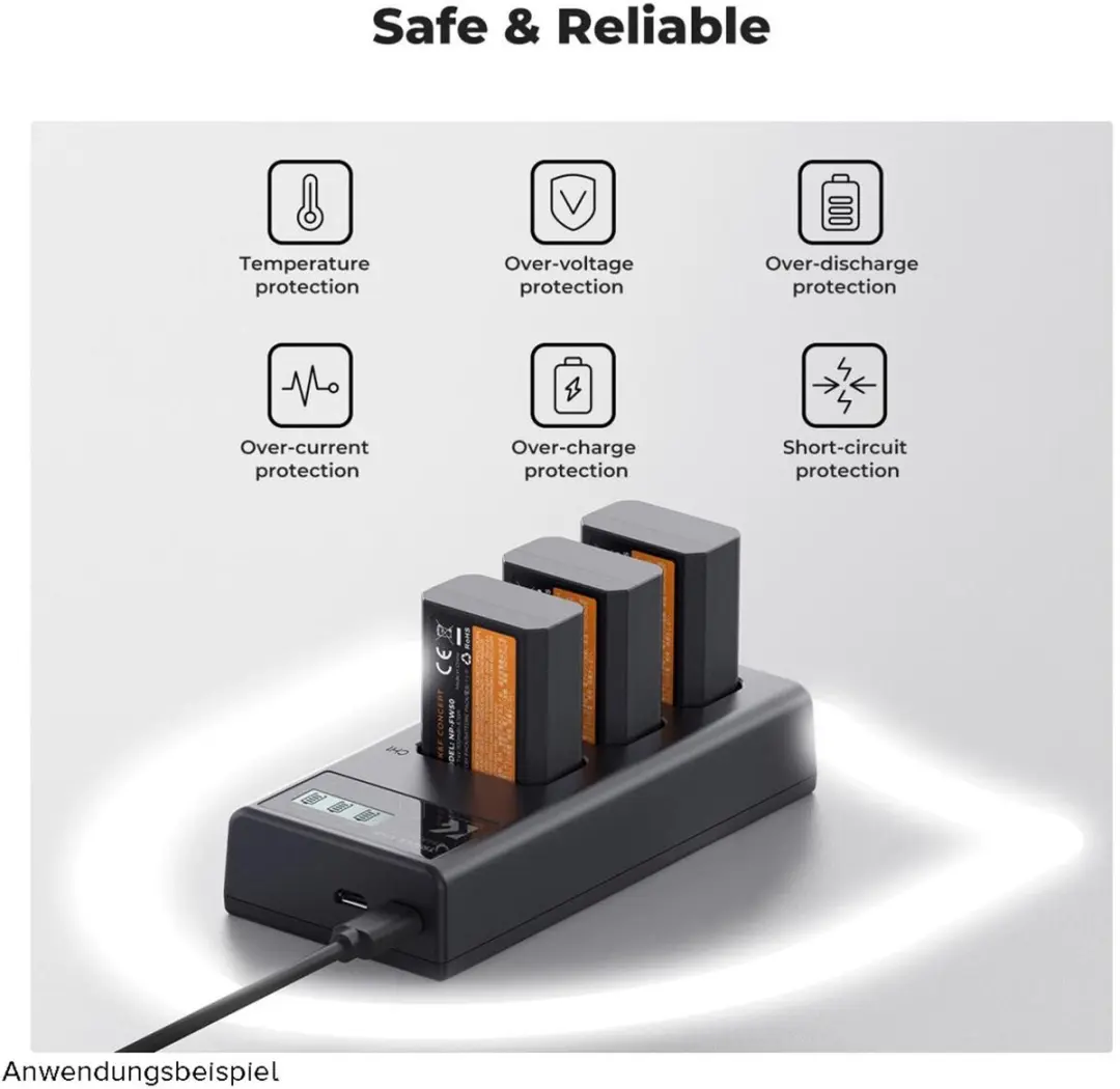 K&F Concept KF32.047V1 Drievoudige Acculader - Sony NP-FW50 - Zwart - afbeelding 6 van 6