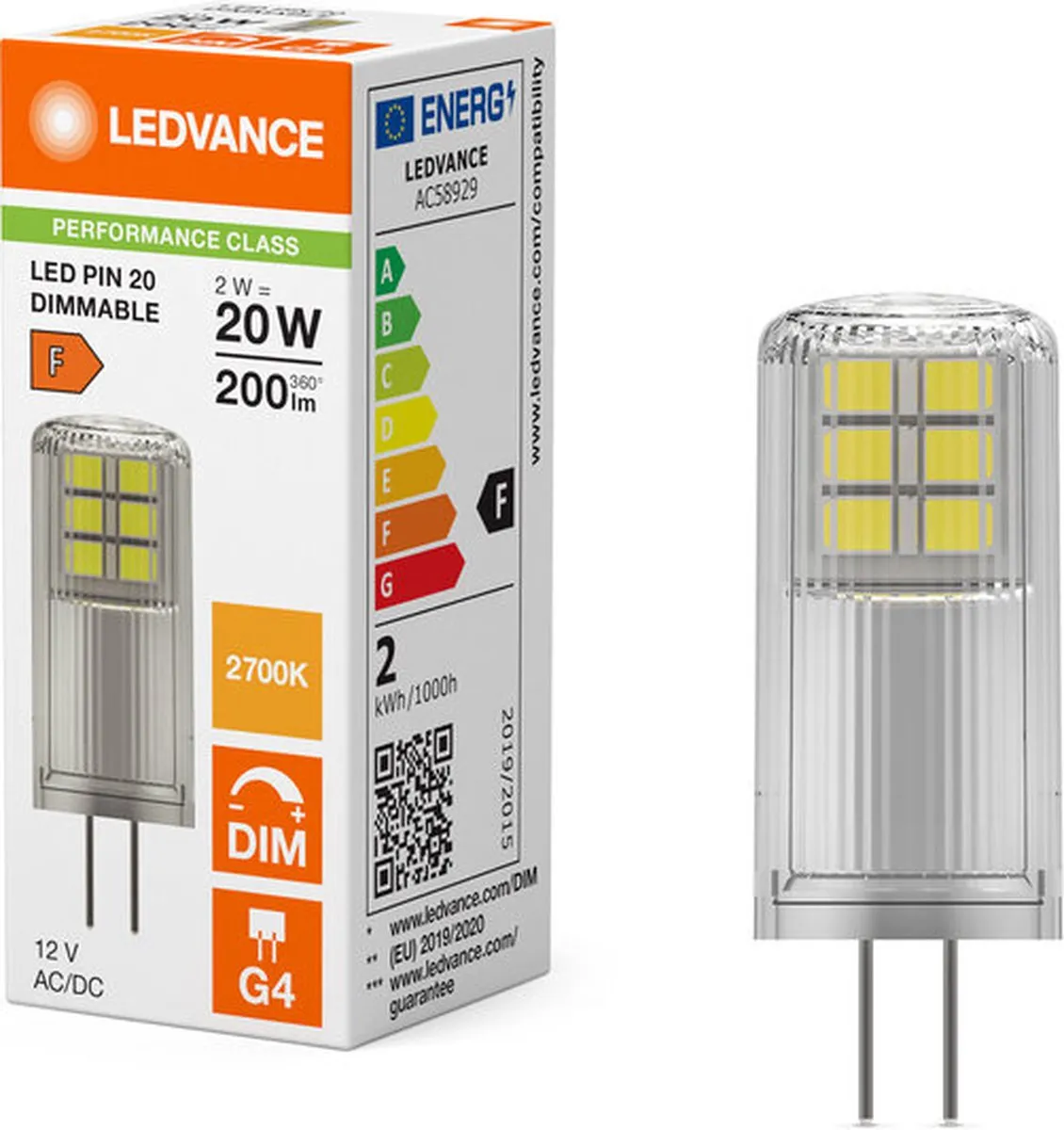LEDVANCE G4 2W Insteeklamp - 200lm Warm Wit 2700K - 12V Dimbaar