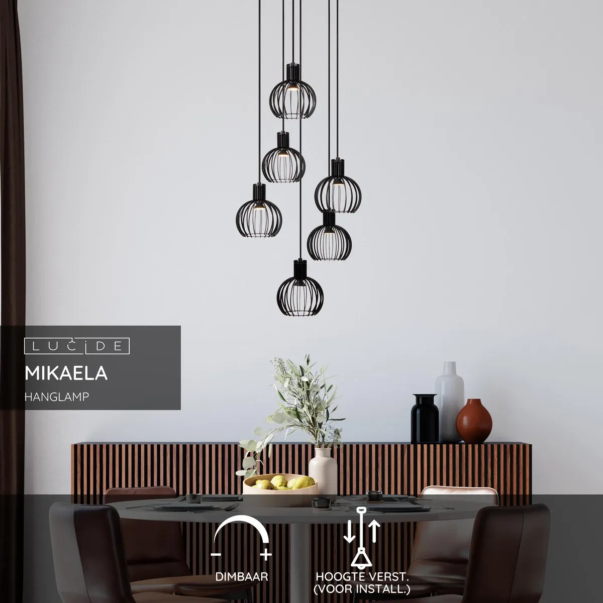 Lucide Mikaela Hanglamp Ø35cm - 6xE14 Zwart - afbeelding 6 van 6
